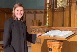 Rachel, our pastoral resident, in the chancel area