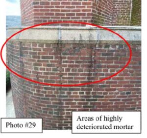 Deteriorating mortar between bricks